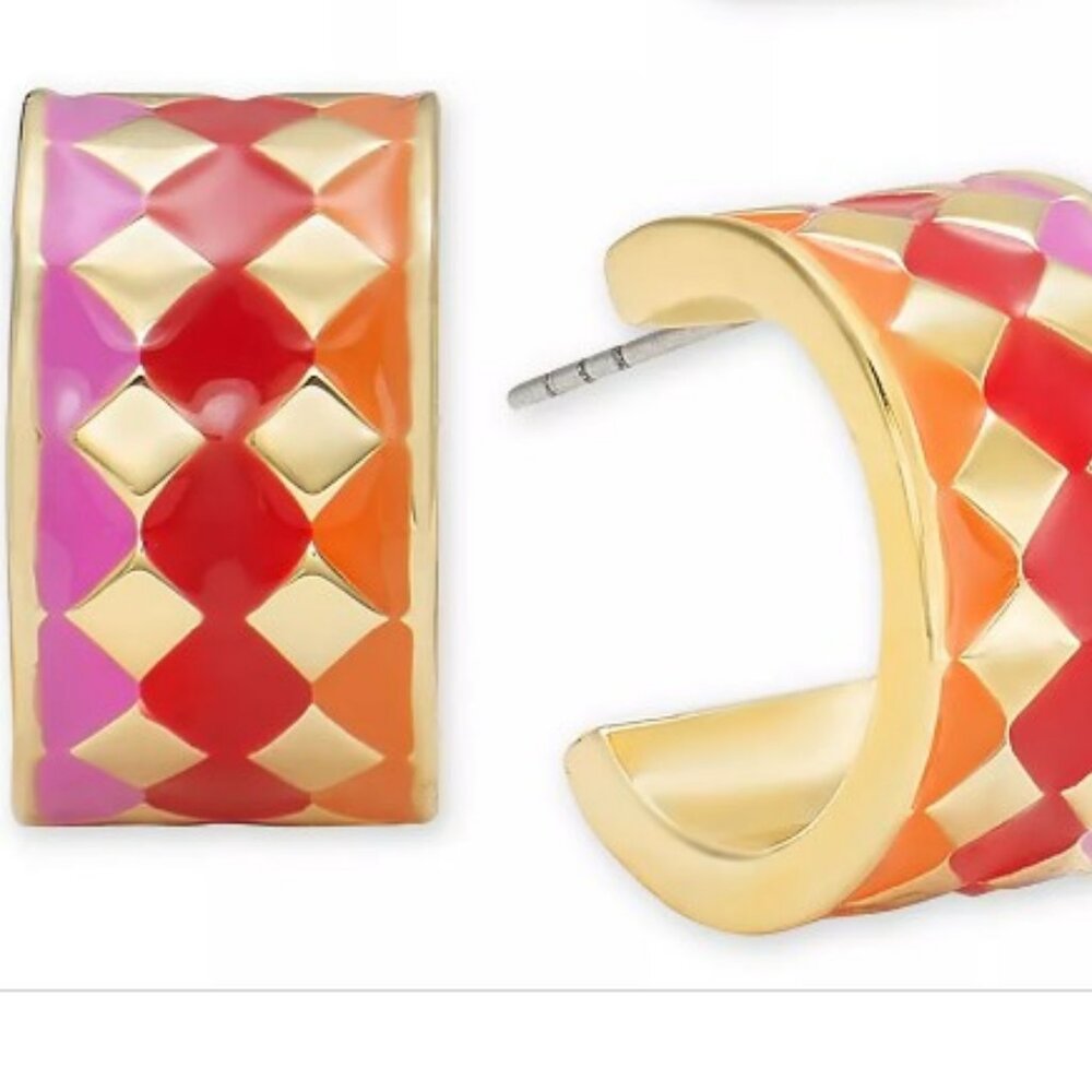 INC gold tone small pink hoop earrings - NWT